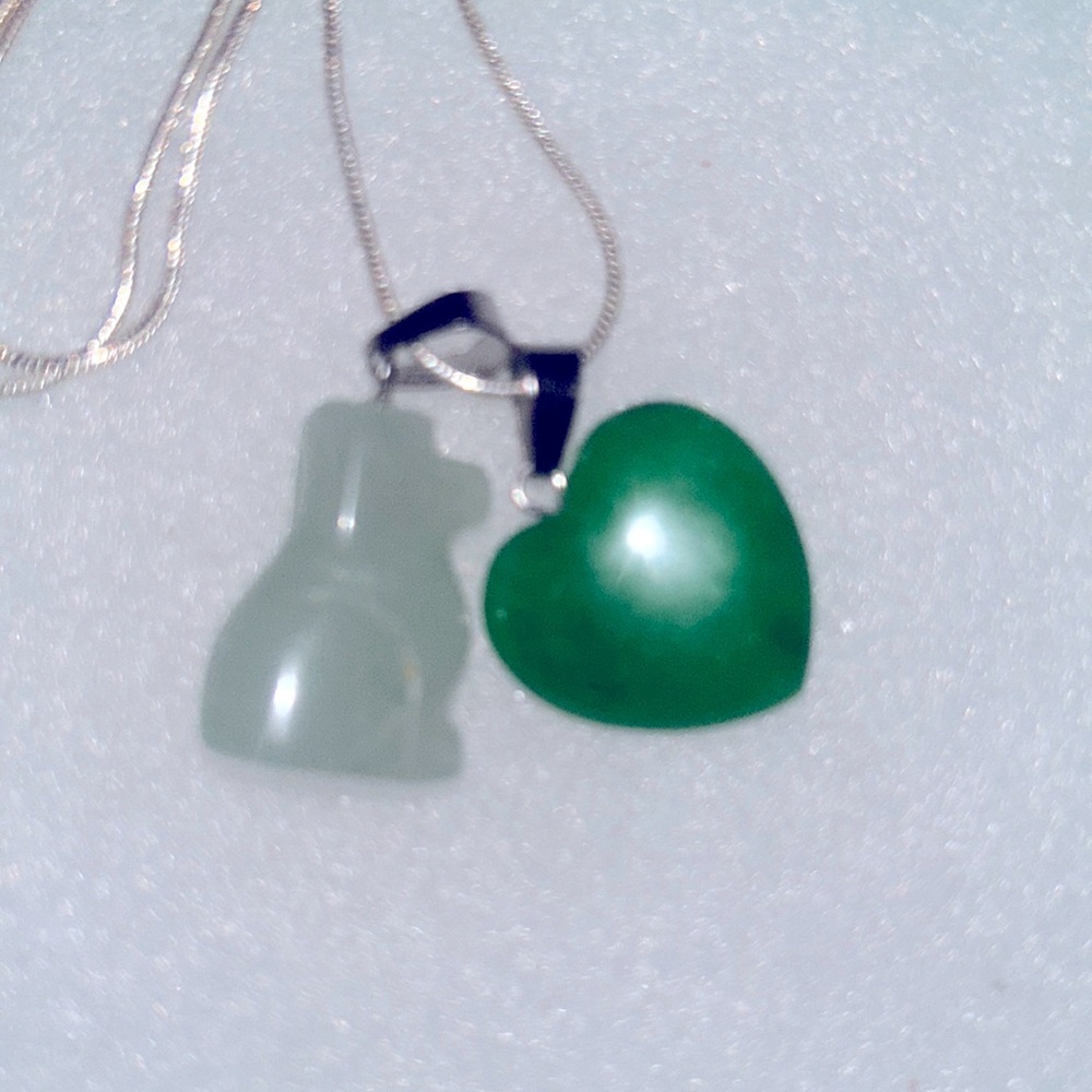 Boho Hippie Jade love heart Dog Sterling Silver Necklace 24”